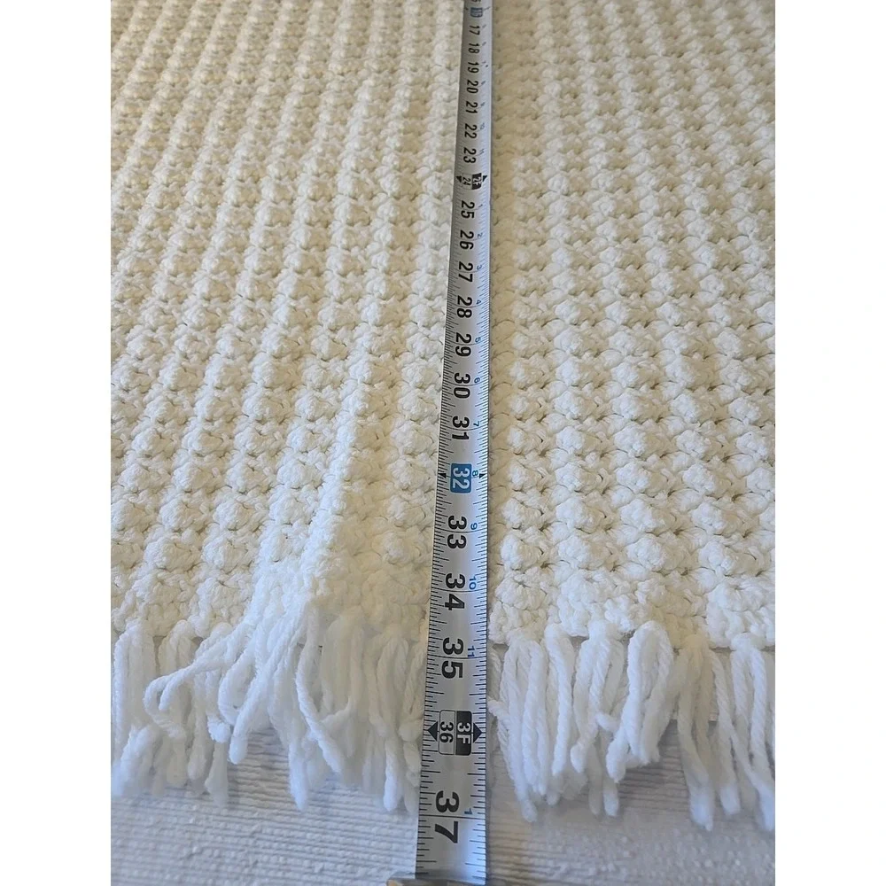 VTG Crochet Afghan Blanket White Throw Handmade Grannycore  Baby Blanket 37x37